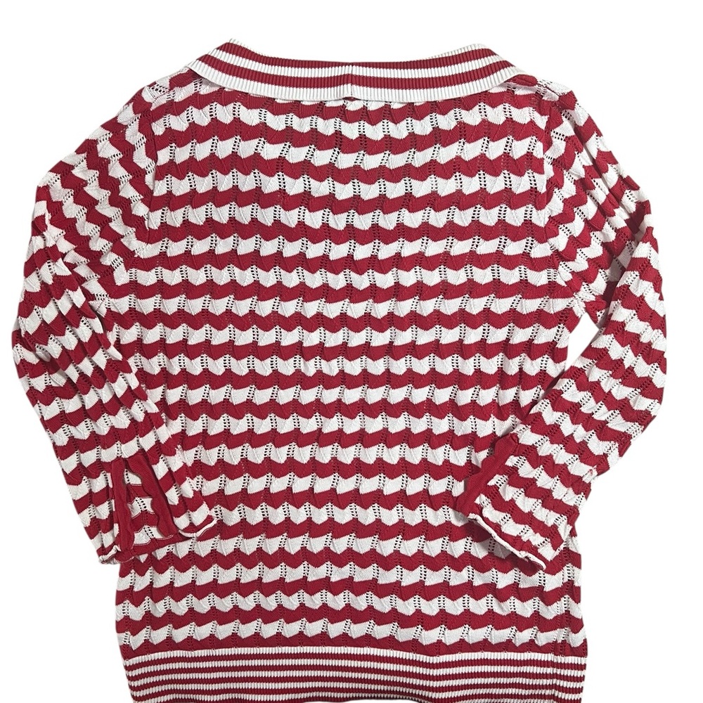 FDJ French dressing jeans 3/4 Sleeve Polo Sweater, Red Stripe size small - Picture 5 of 6